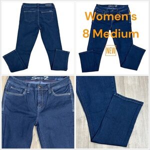 Women's Seven7 8 Medium Jean Jeans Denim Navy Blue Stretch Slim Straight NWOT